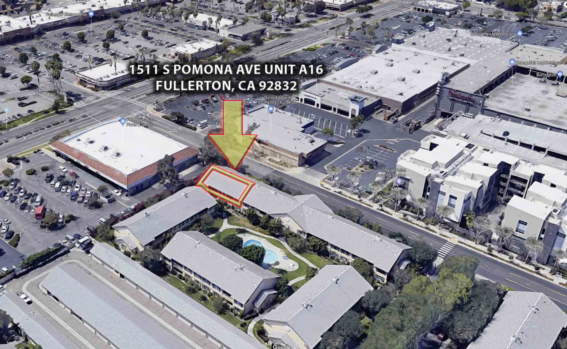 Map Showing Location of 1511 S Pomona Avenue #A16, Fullerton, CA, 92832